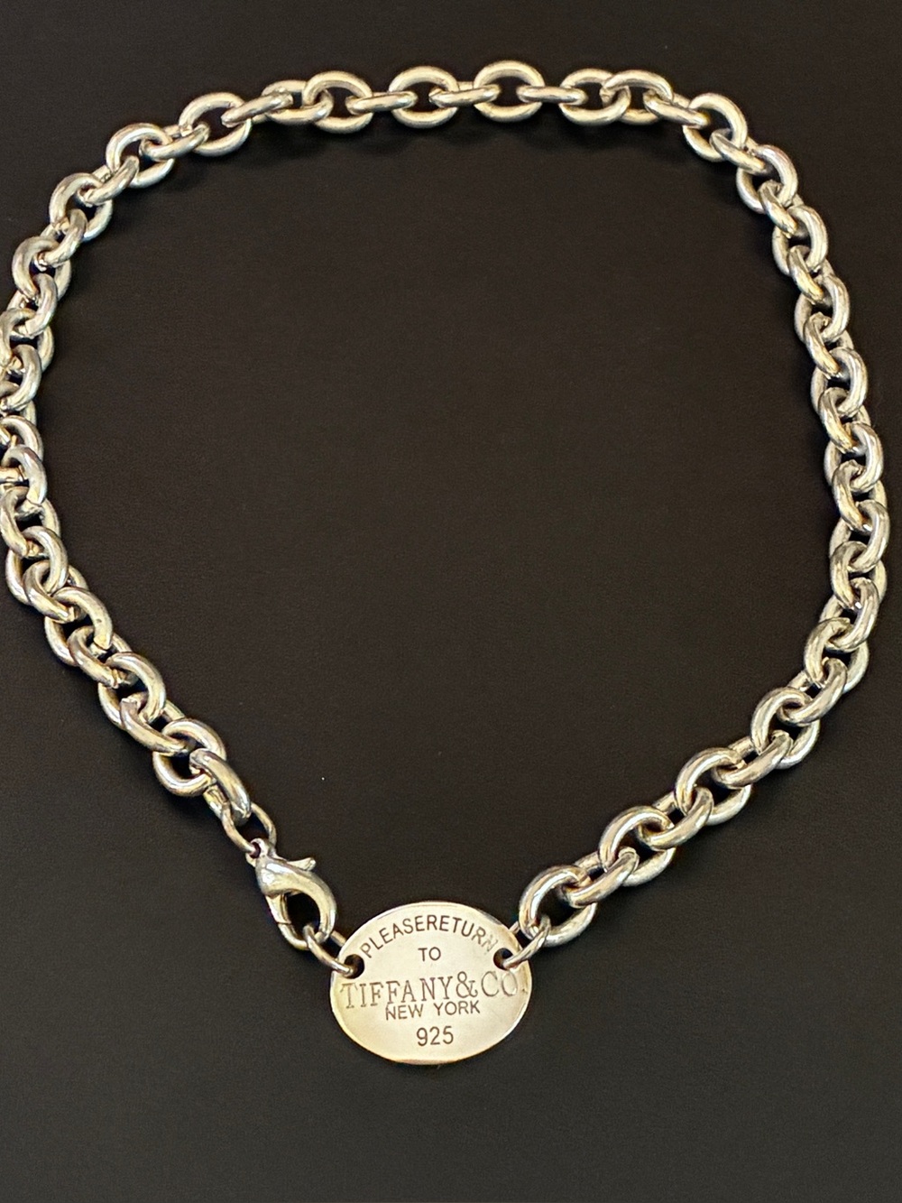 Tiffany & Co. Sterling Silver Link Necklace with Round Tag - Silver